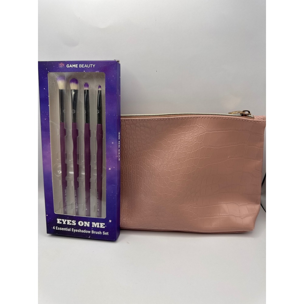 Game Beauty Eyes On Me 4pc Eyeshadow Brush Set & Ipsy Pink Croc Makeup Bag‎ NEW